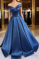 Satin A-line Off-the-Shoulder Evening Prom Dresses,Elegant  Long Evening Prom Dresses,Graduation Dresses